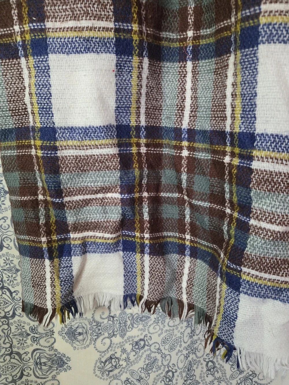 4/$15 Woven Plaid Throw Blanket 50x54 Fringe Boho Cabin Cozy Decor